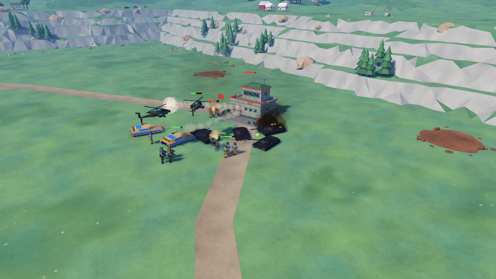 A 2v2 battle around an HQ on Lake Ring